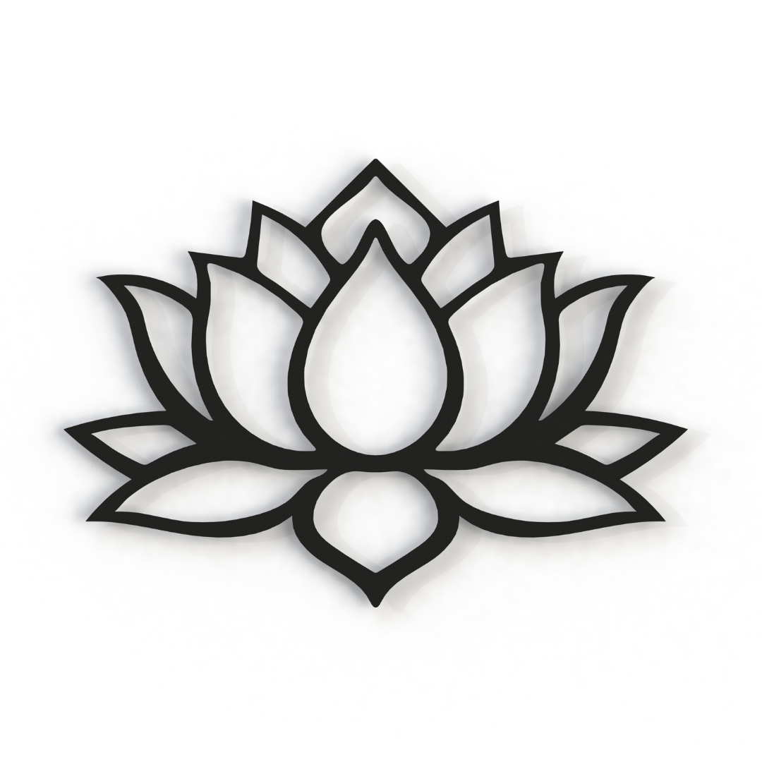 black boho lotus flower metal wall art on a white background