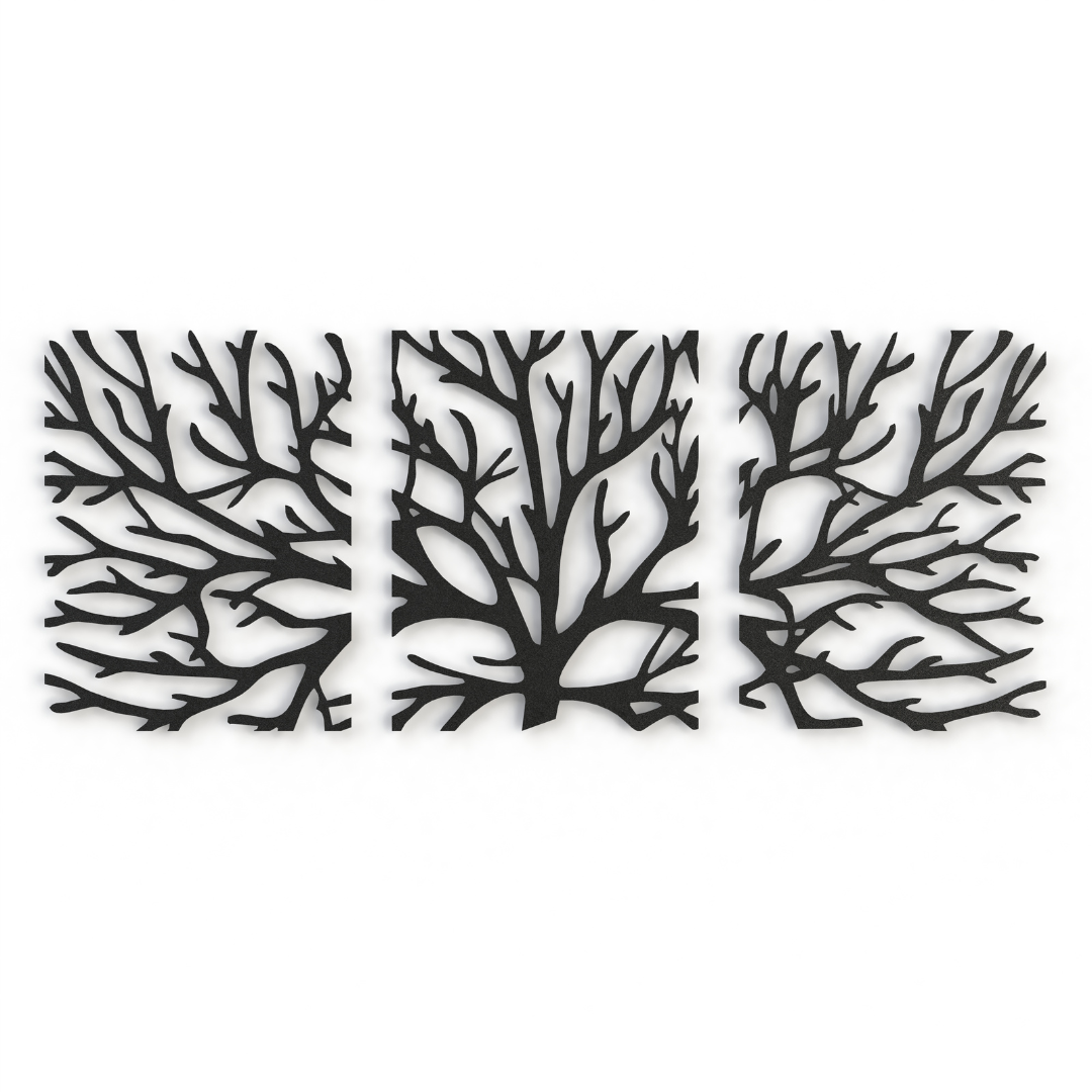 black metal tree set of 3 on a white background