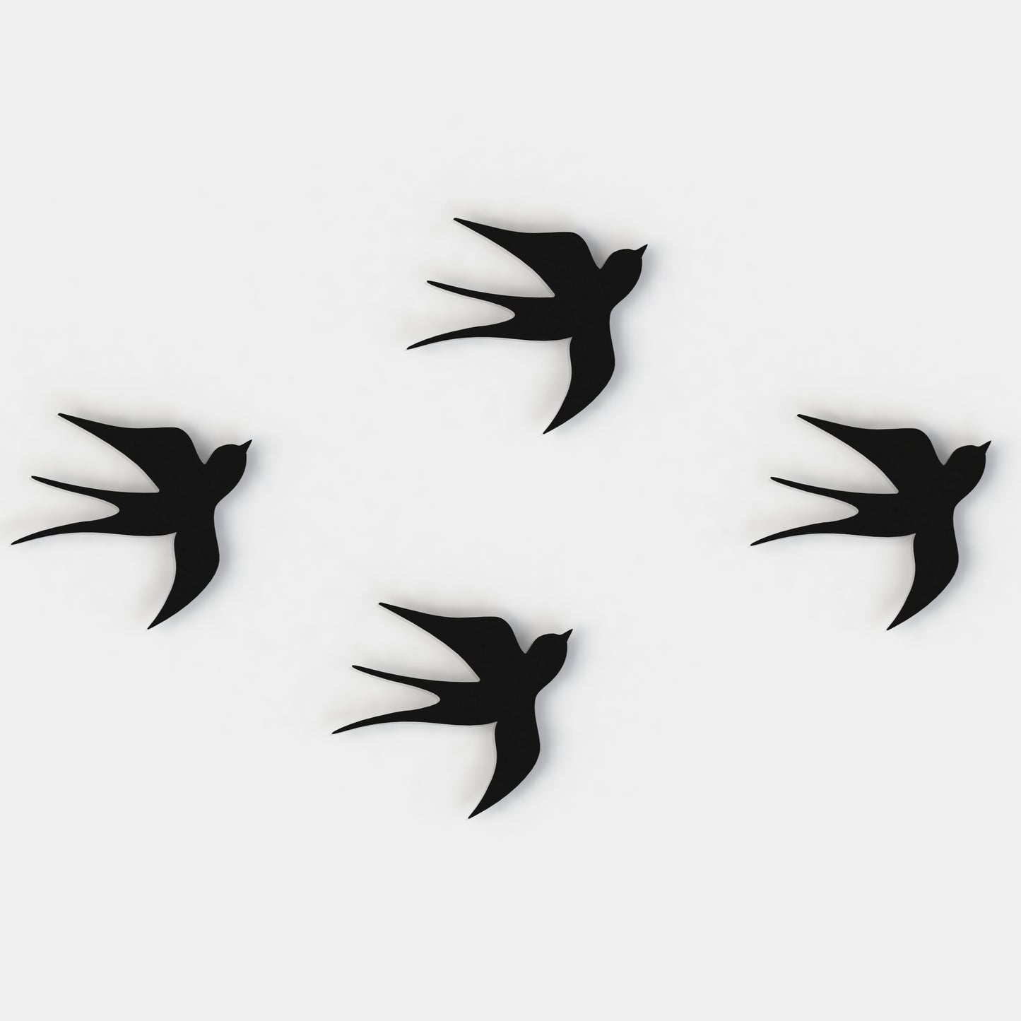 black swallows set of four on a white background