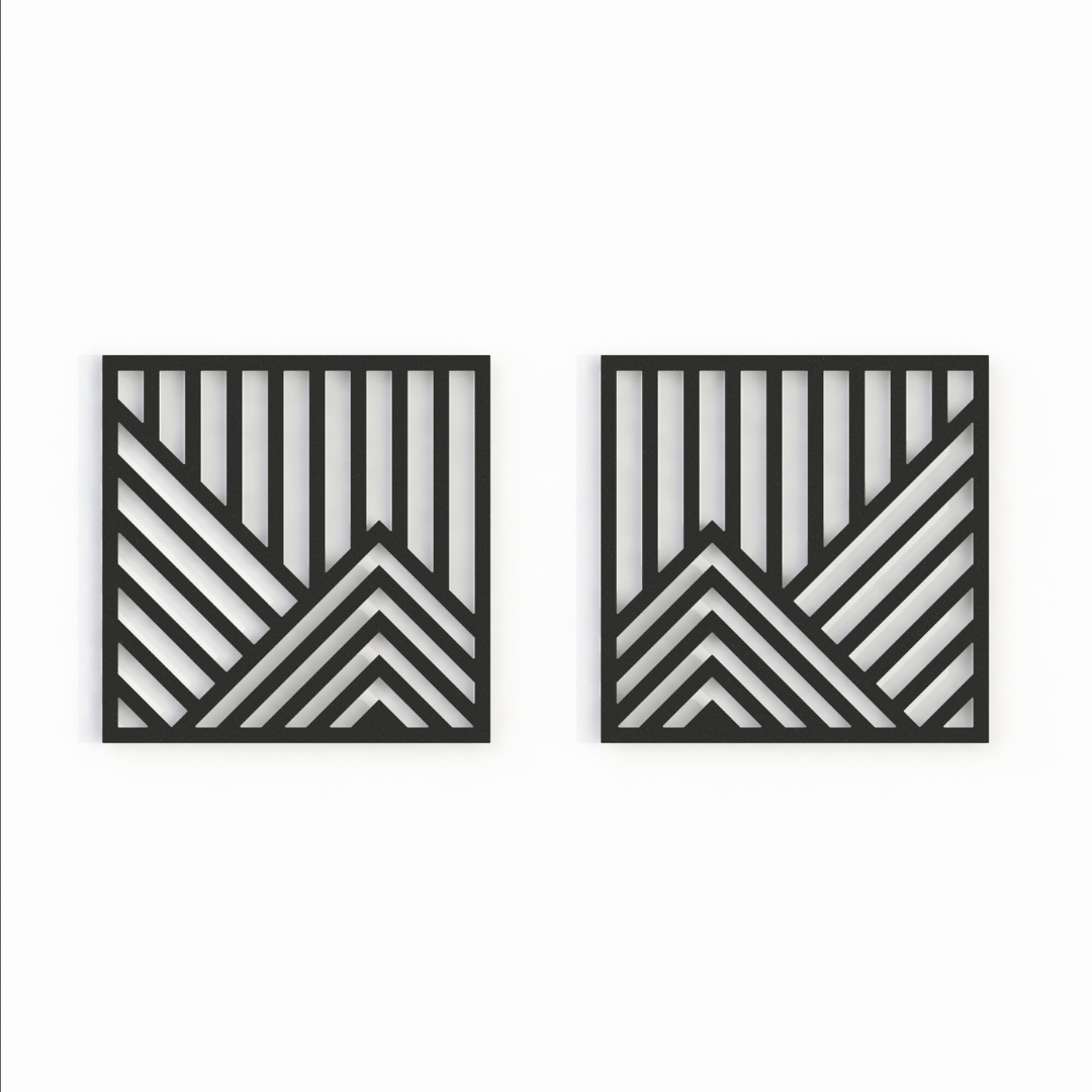 black geometric mountains metal wall art on a white background