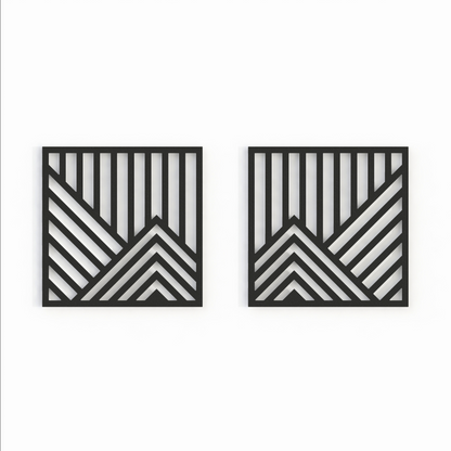 black geometric mountains metal wall art on a white background