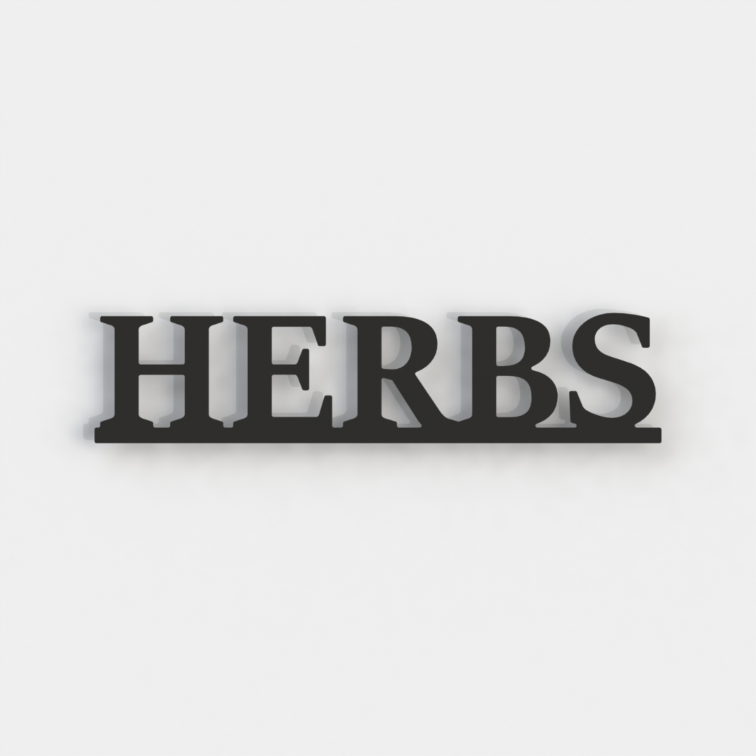 black herbs metal sign on a white background