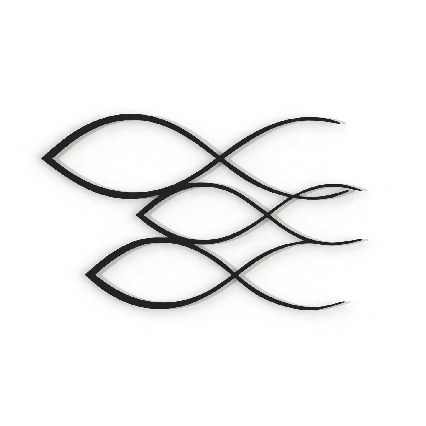 black minimalist fish metal wall art on a white background