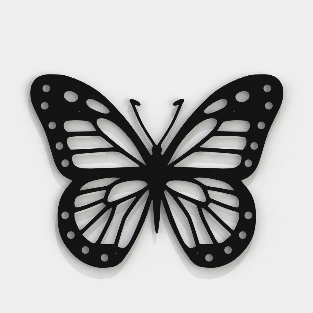 black butterfly metal garden ornament on a white background