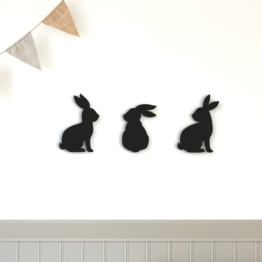 black-bunny-trio-metal-wall-art