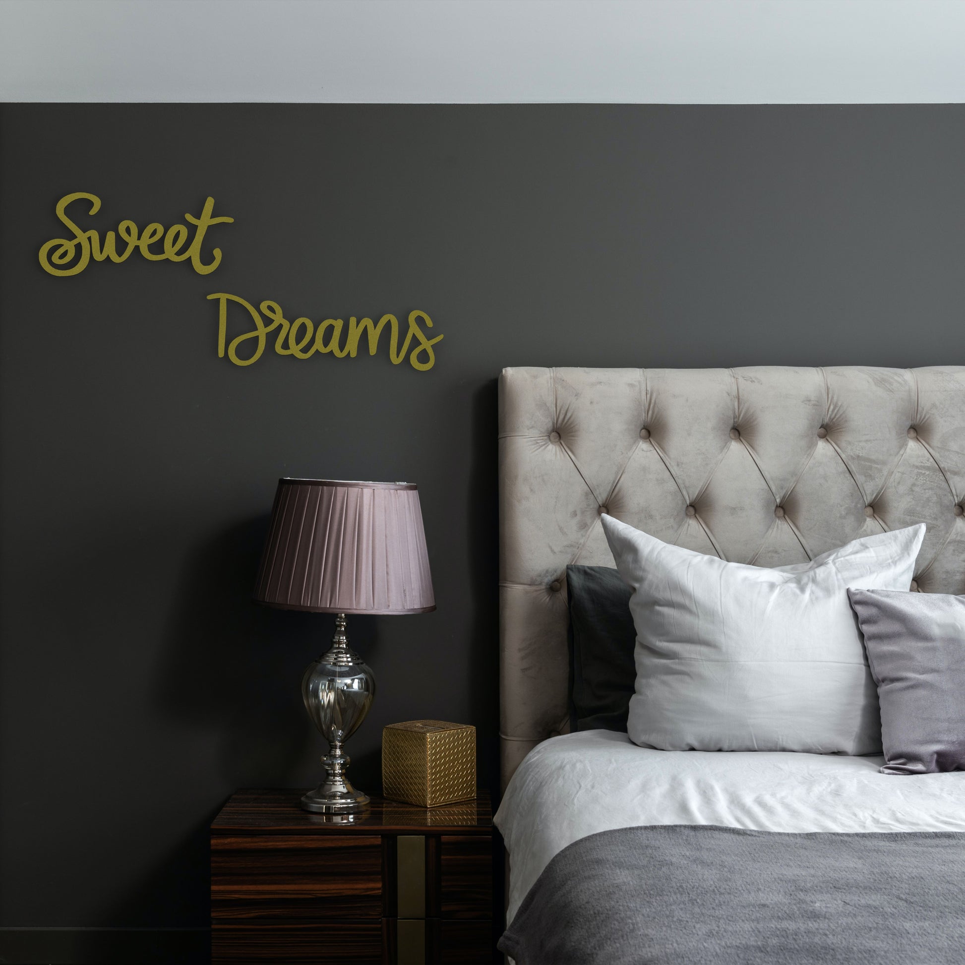 sweet-dreams-golden-metal-sign-cursive-font-on-wall-in-bedroom