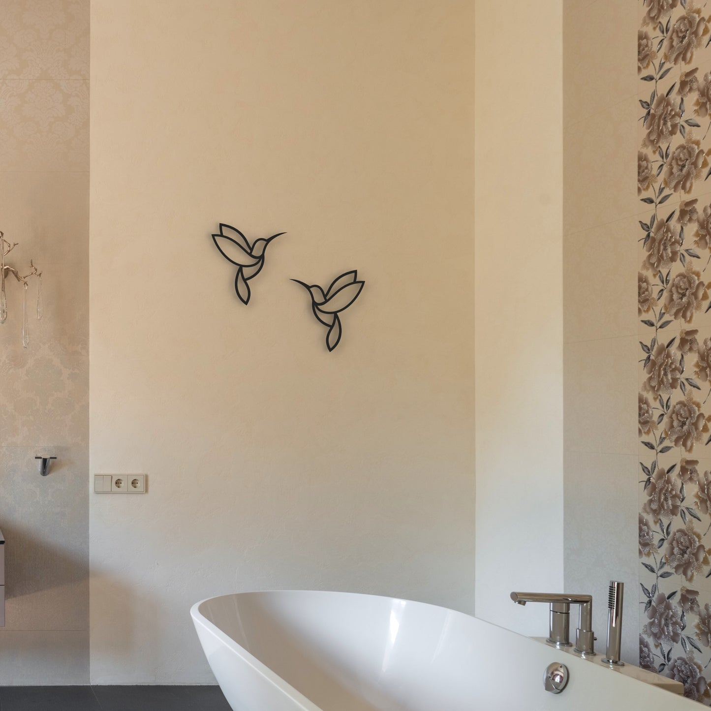 black-minimalist-hummingbirds-metal-wall-art-on-wall-in-bathroom