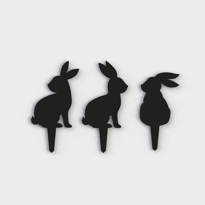 Rusty Bunny Trio Metal Garden Stakes